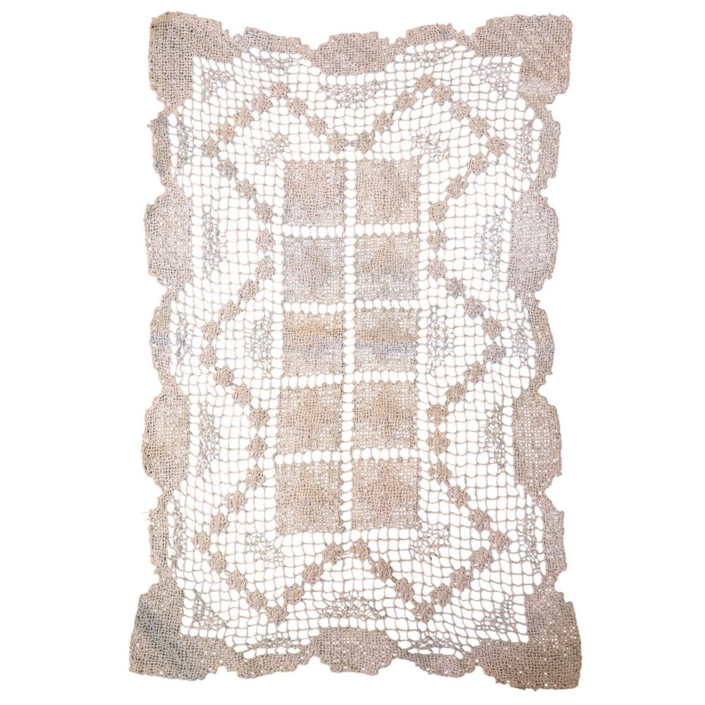 VTG Filet Lace Doily Ecru Rectangle Dresser Scarf Embroidered Table Linen 1920s